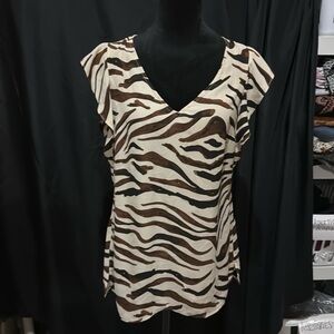 CAbi Blouse, Small- Cream and Chocolate Brown